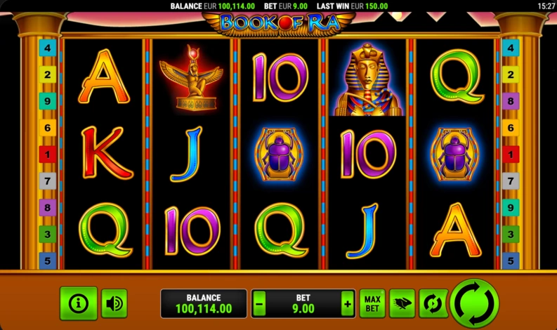 Book of Ra Slot-Test mit Symbolen des Alten Ägypten und Walzen