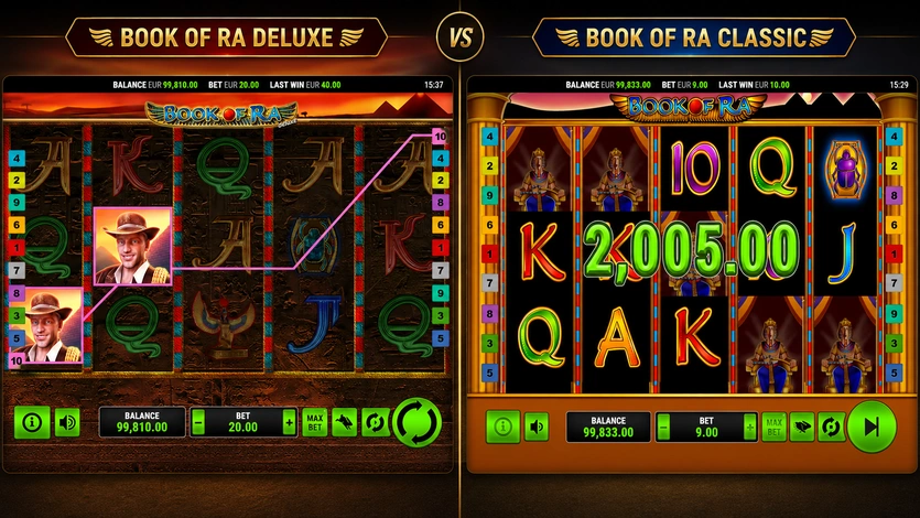 Vergleich der Book of Ra Versionen einschließlich Classic und Deluxe Slot-Stilen